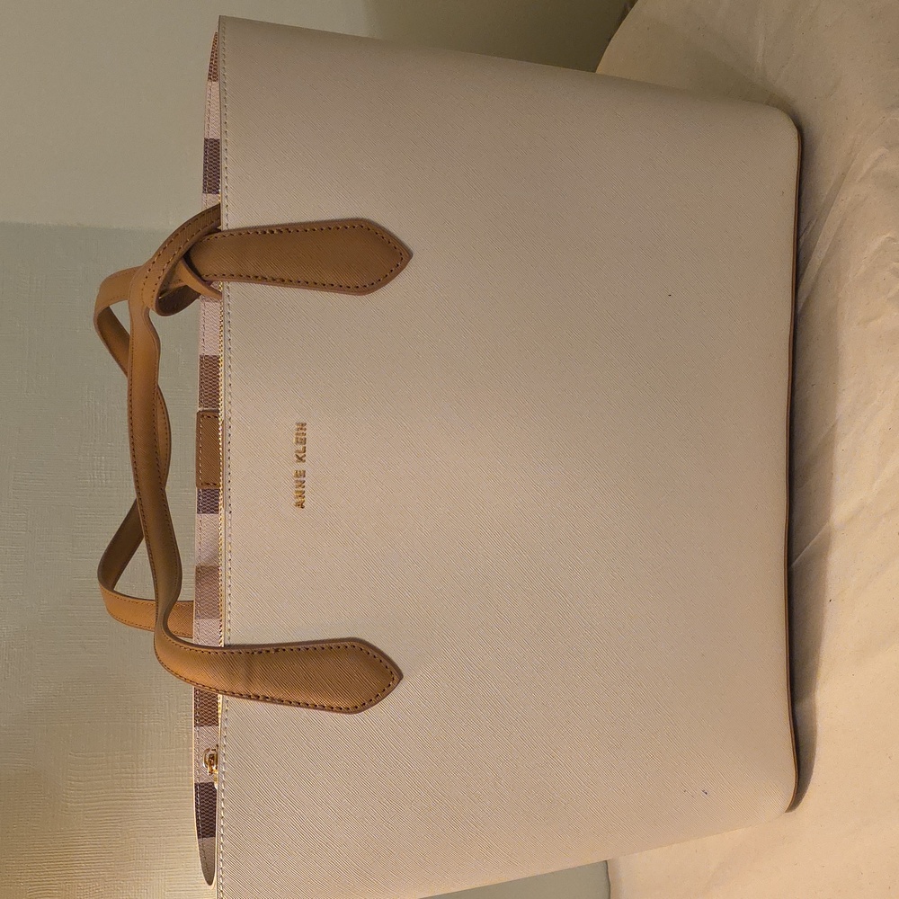 Anne Klein Elegant Cream Tote with Tan Accents